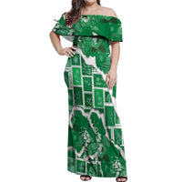Hawaii Japanese Culture Green Off Shoulder Maxi Dress Spring Cranes Aloha Pattern