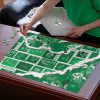 Hawaii Japanese Culture Green Puzzle Spring Cranes Aloha Pattern