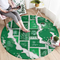 Hawaii Japanese Culture Green Round Carpet Spring Cranes Aloha Pattern