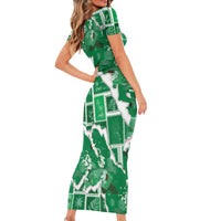 Hawaii Japanese Culture Green Short Sleeve Bodycon Dress Spring Cranes Aloha Pattern
