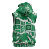Hawaii Japanese Culture Green Sleeveless Hoodie Spring Cranes Aloha Pattern
