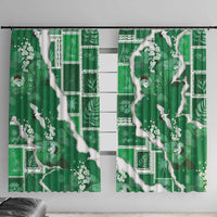 Hawaii Japanese Culture Green Window Curtain Spring Cranes Aloha Pattern