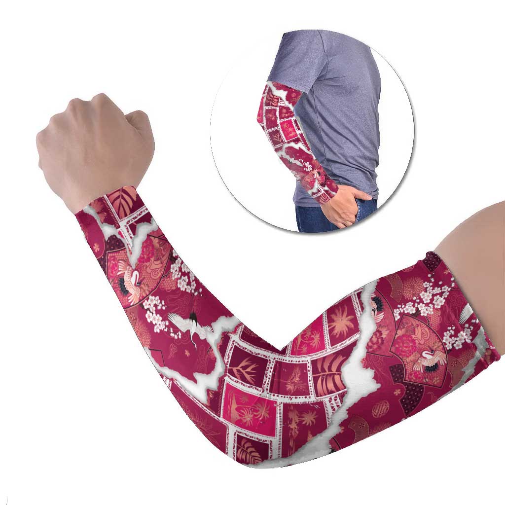 Hawaii Japanese Culture Pink Arm Sleeves Spring Cranes Aloha Pattern