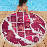 Hawaii Japanese Culture Pink Beach Blanket Spring Cranes Aloha Pattern