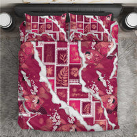 Hawaii Japanese Culture Pink Bedding Set Spring Cranes Aloha Pattern