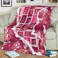 Hawaii Japanese Culture Pink Blanket Spring Cranes Aloha Pattern