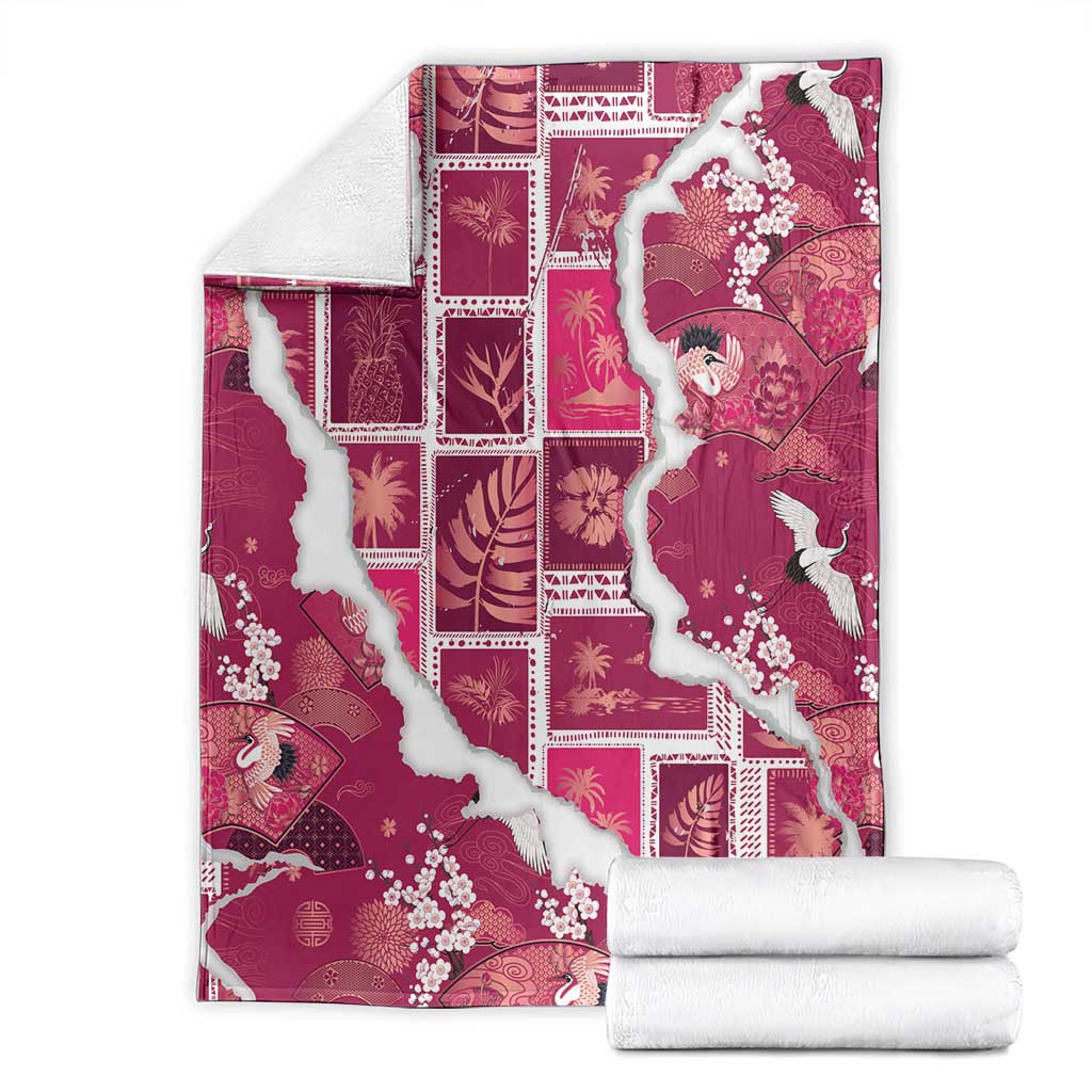Hawaii Japanese Culture Pink Blanket Spring Cranes Aloha Pattern