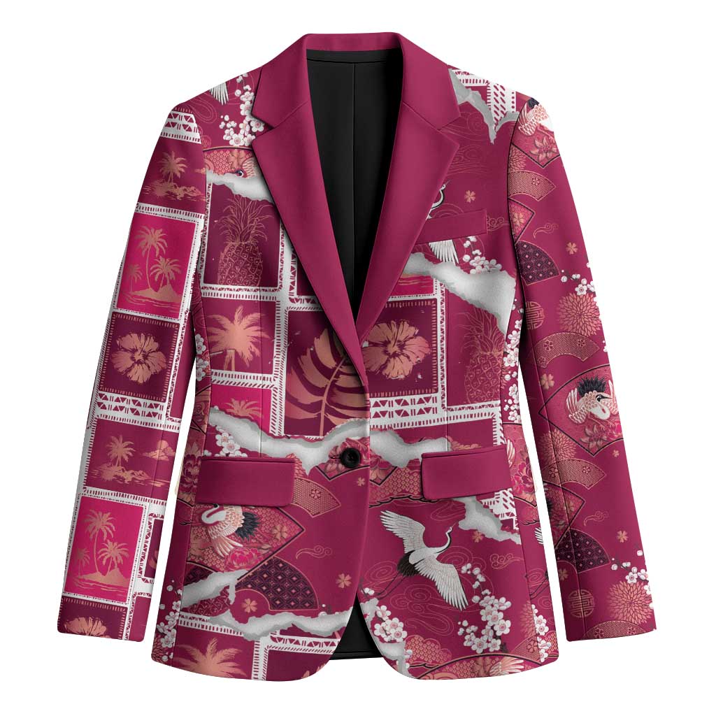 Hawaii Japanese Culture Pink Blazer Spring Cranes Aloha Pattern
