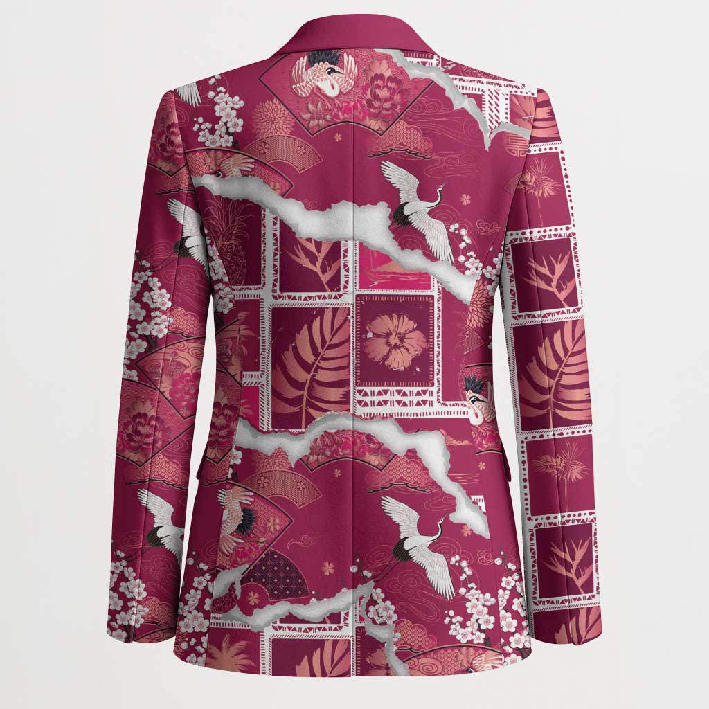 Hawaii Japanese Culture Pink Blazer Spring Cranes Aloha Pattern