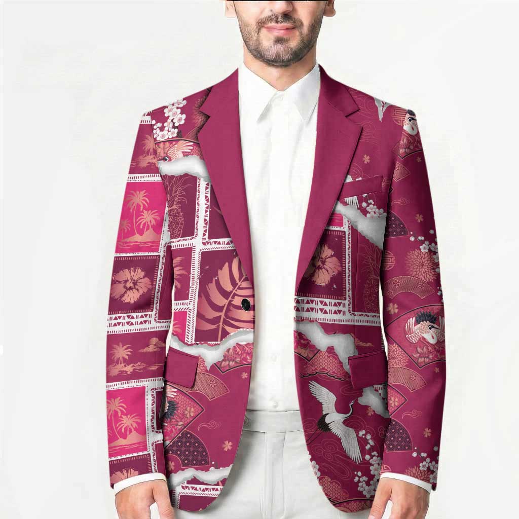 Hawaii Japanese Culture Pink Blazer Spring Cranes Aloha Pattern