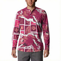 Hawaii Japanese Culture Pink Button Sweatshirt Spring Cranes Aloha Pattern
