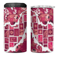 Hawaii Japanese Culture Pink 4 in 1 Can Cooler Tumbler Spring Cranes Aloha Pattern