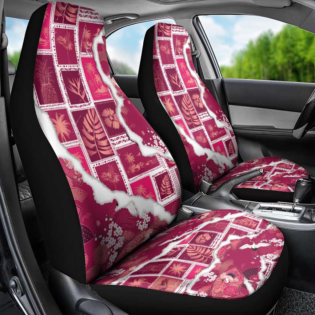 Hawaii Japanese Culture Pink Car Seat Cover Spring Cranes Aloha Pattern