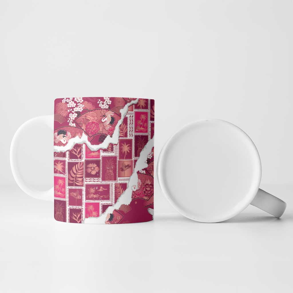 Hawaii Japanese Culture Pink Ceramic Mug Spring Cranes Aloha Pattern