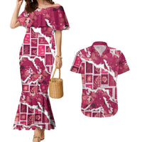 Hawaii Japanese Culture Pink Couples Matching Mermaid Dress and Hawaiian Shirt Spring Cranes Aloha Pattern LT01 Pink - Polynesian Pride
