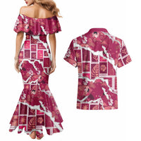 Hawaii Japanese Culture Pink Couples Matching Mermaid Dress and Hawaiian Shirt Spring Cranes Aloha Pattern LT01 - Polynesian Pride
