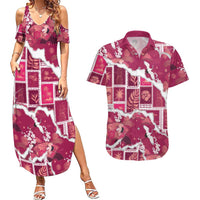 Hawaii Japanese Culture Pink Couples Matching Summer Maxi Dress and Hawaiian Shirt Spring Cranes Aloha Pattern