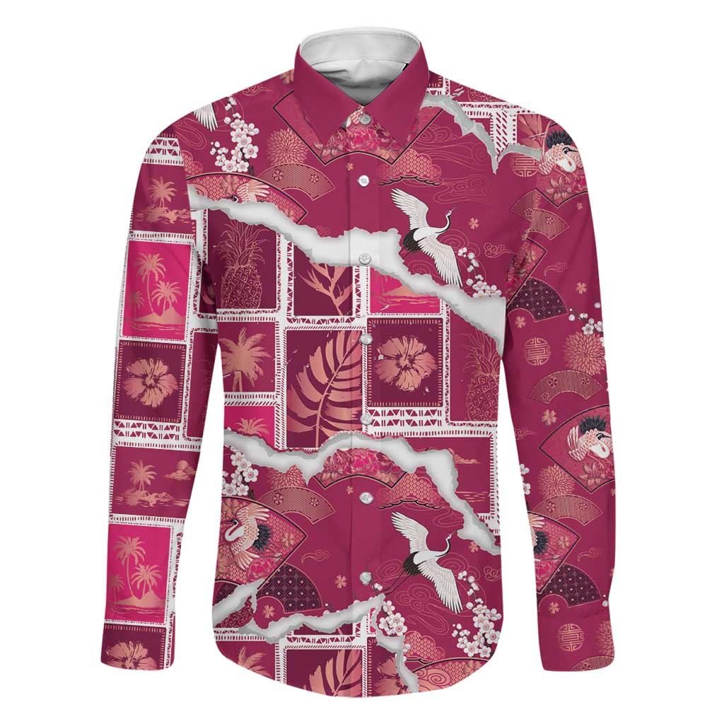 Hawaii Japanese Culture Pink Family Matching Mermaid Dress and Hawaiian Shirt Spring Cranes Aloha Pattern