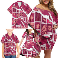 Hawaii Japanese Culture Pink Family Matching Off Shoulder Short Dress and Hawaiian Shirt Spring Cranes Aloha Pattern