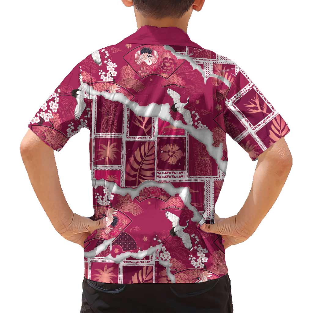Hawaii Japanese Culture Pink Family Matching Puletasi and Hawaiian Shirt Spring Cranes Aloha Pattern