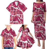 Hawaii Japanese Culture Pink Family Matching Puletasi and Hawaiian Shirt Spring Cranes Aloha Pattern