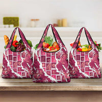 Hawaii Japanese Culture Pink Grocery Bag Spring Cranes Aloha Pattern