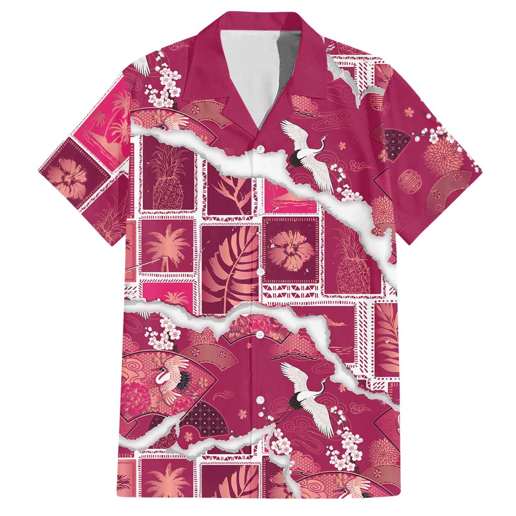 Hawaii Japanese Culture Pink Hawaiian Shirt Spring Cranes Aloha Pattern