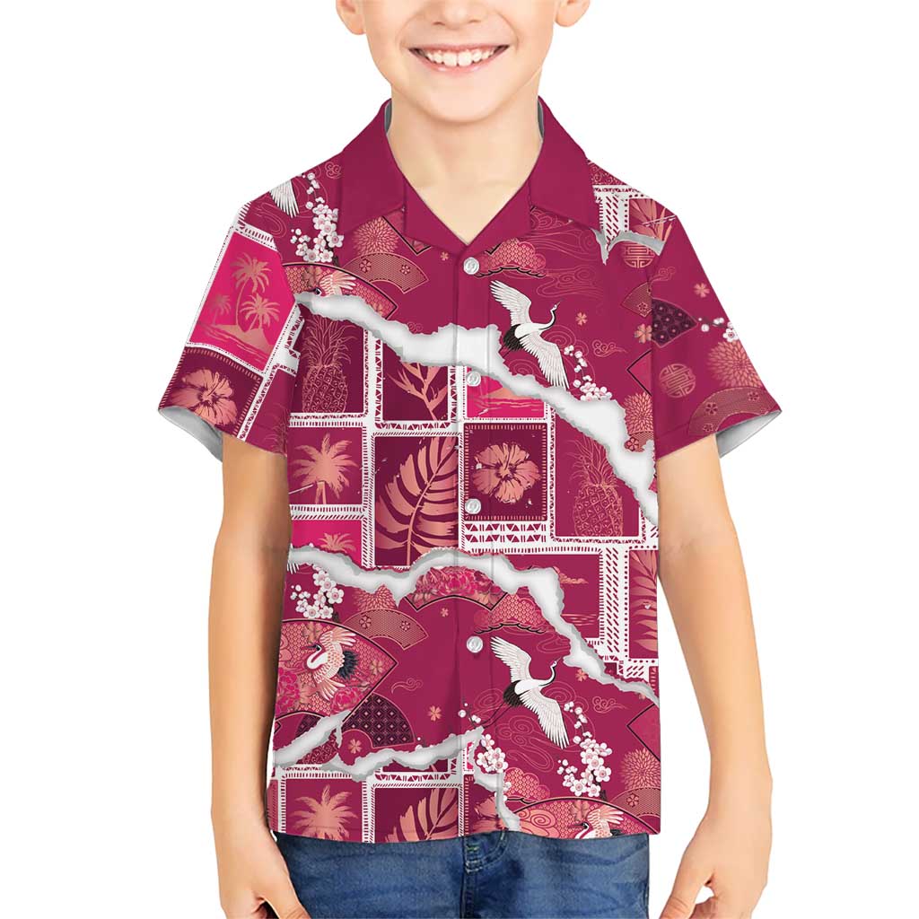Hawaii Japanese Culture Pink Hawaiian Shirt Spring Cranes Aloha Pattern