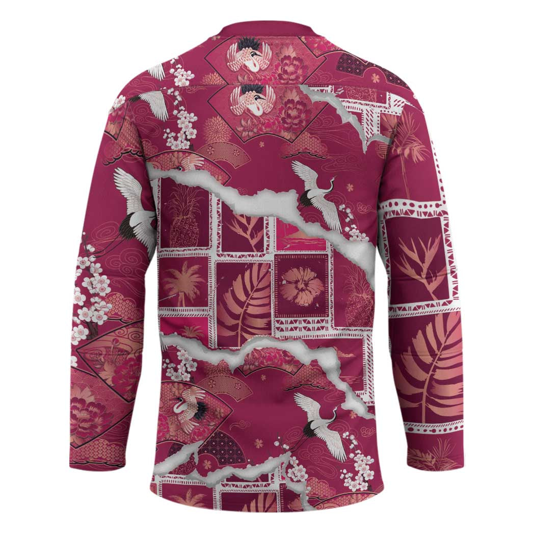 Hawaii Japanese Culture Pink Hockey Jersey Spring Cranes Aloha Pattern