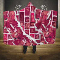 Hawaii Japanese Culture Pink Hooded Blanket Spring Cranes Aloha Pattern