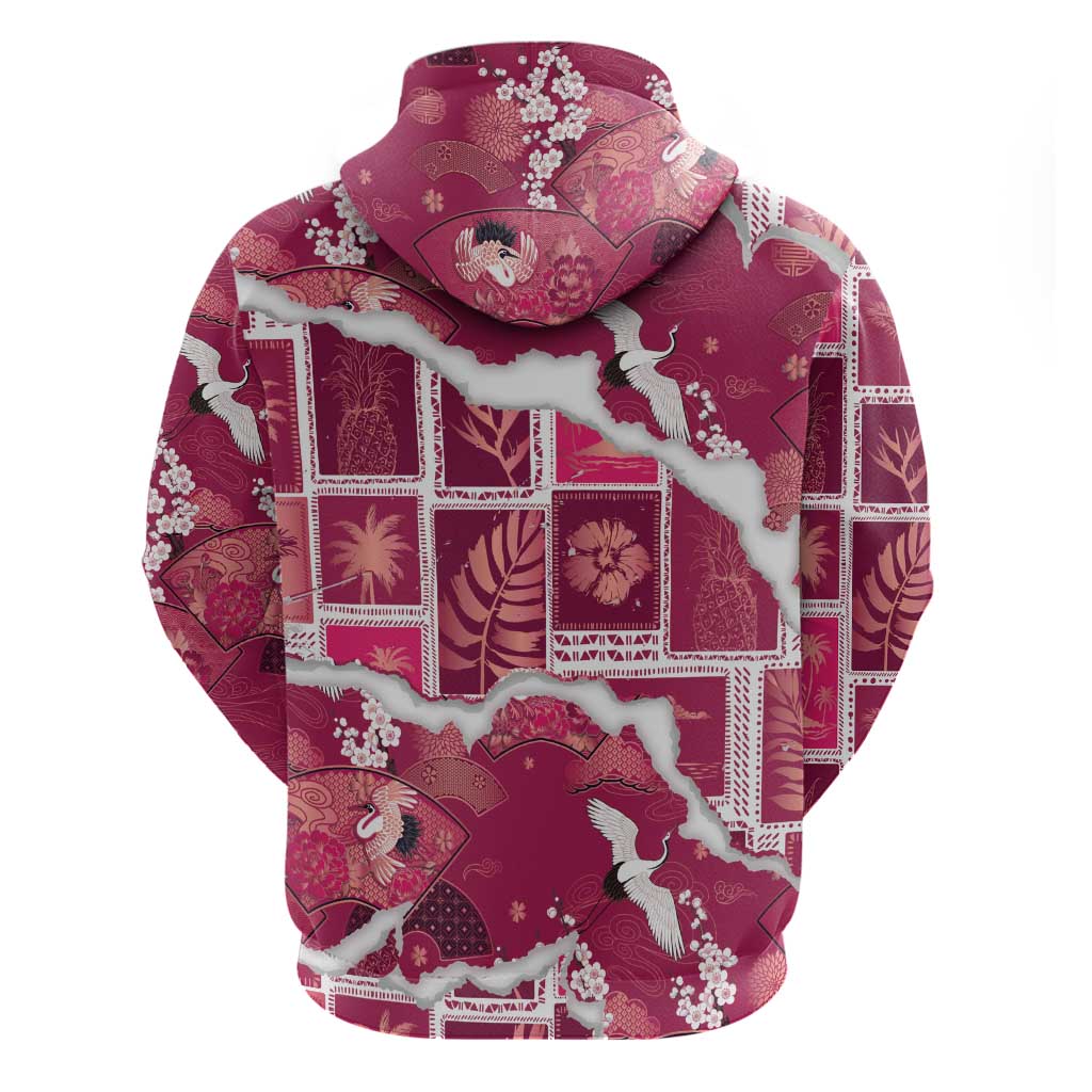 Hawaii Japanese Culture Pink Hoodie Spring Cranes Aloha Pattern