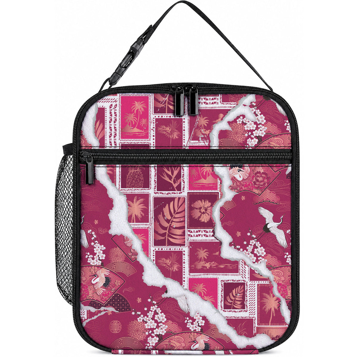 Hawaii Japanese Culture Pink Lunch Bag Spring Cranes Aloha Pattern LT01 10.2 × 8.3 × 4.3 inch Pink - Polynesian Pride