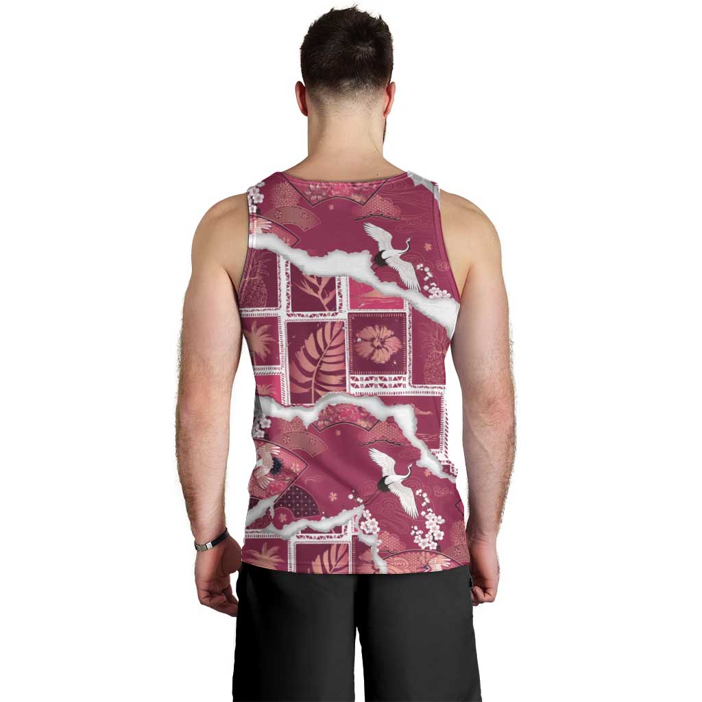 Hawaii Japanese Culture Pink Men Tank Top Spring Cranes Aloha Pattern