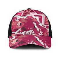 Hawaii Japanese Culture Pink Mesh Trucker Cap Spring Cranes Aloha Pattern