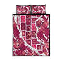 Hawaii Japanese Culture Pink Quilt Bed Set Spring Cranes Aloha Pattern