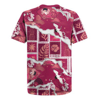 Hawaii Japanese Culture Pink Rugby Jersey Spring Cranes Aloha Pattern