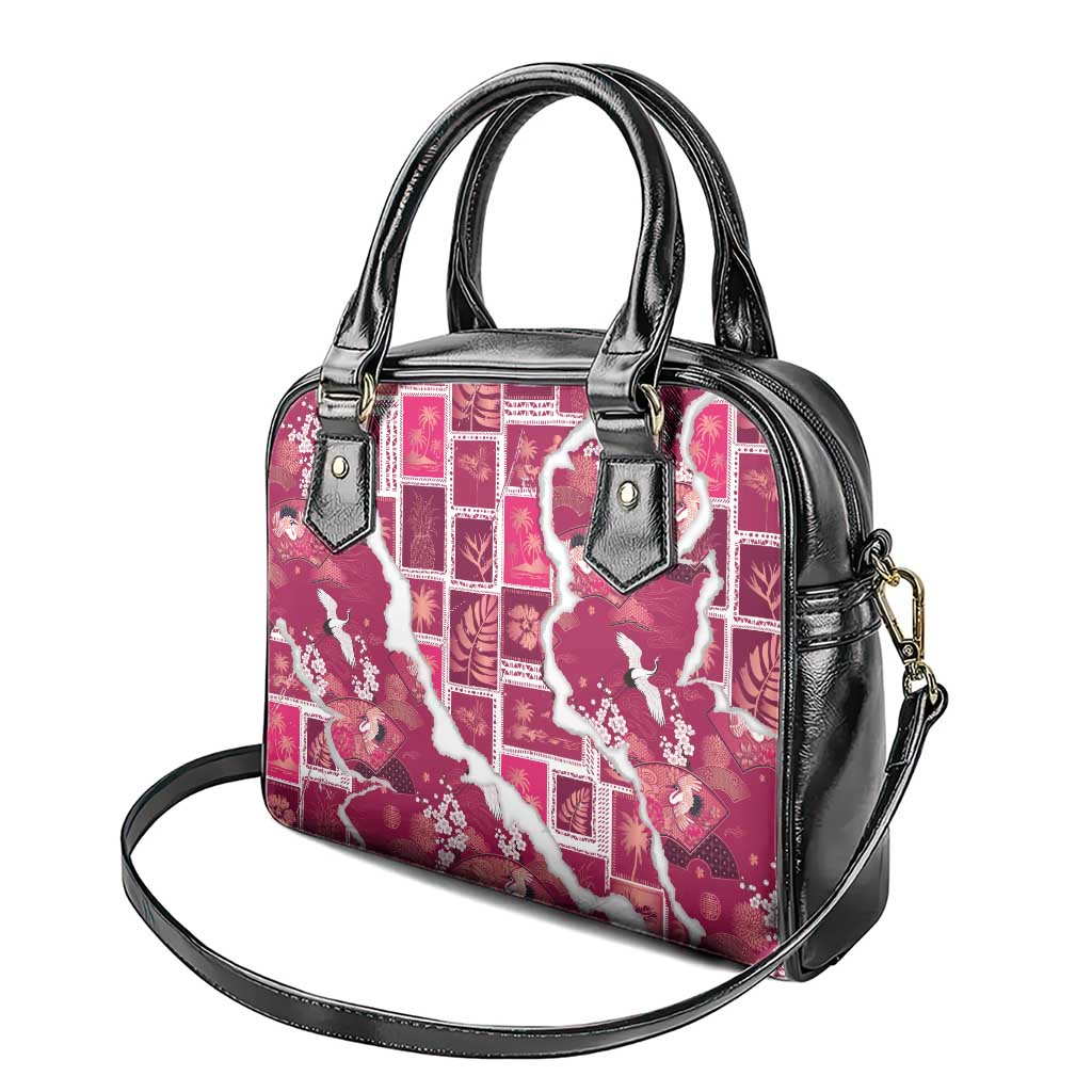 Hawaii Japanese Culture Pink Shoulder Handbag Spring Cranes Aloha Pattern