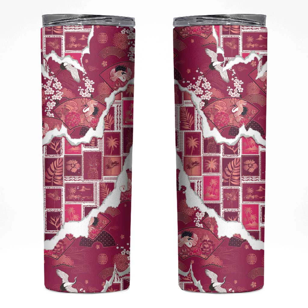 Hawaii Japanese Culture Pink Skinny Tumbler Spring Cranes Aloha Pattern