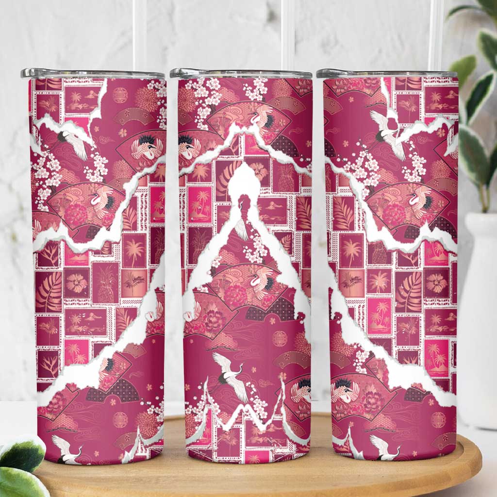 Hawaii Japanese Culture Pink Skinny Tumbler Spring Cranes Aloha Pattern