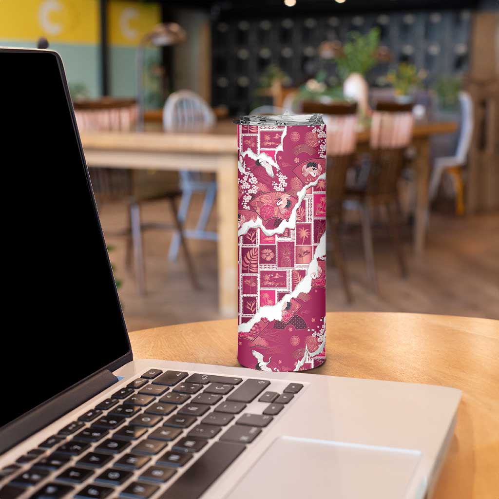 Hawaii Japanese Culture Pink Skinny Tumbler Spring Cranes Aloha Pattern