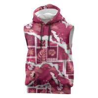 Hawaii Japanese Culture Pink Sleeveless Hoodie Spring Cranes Aloha Pattern
