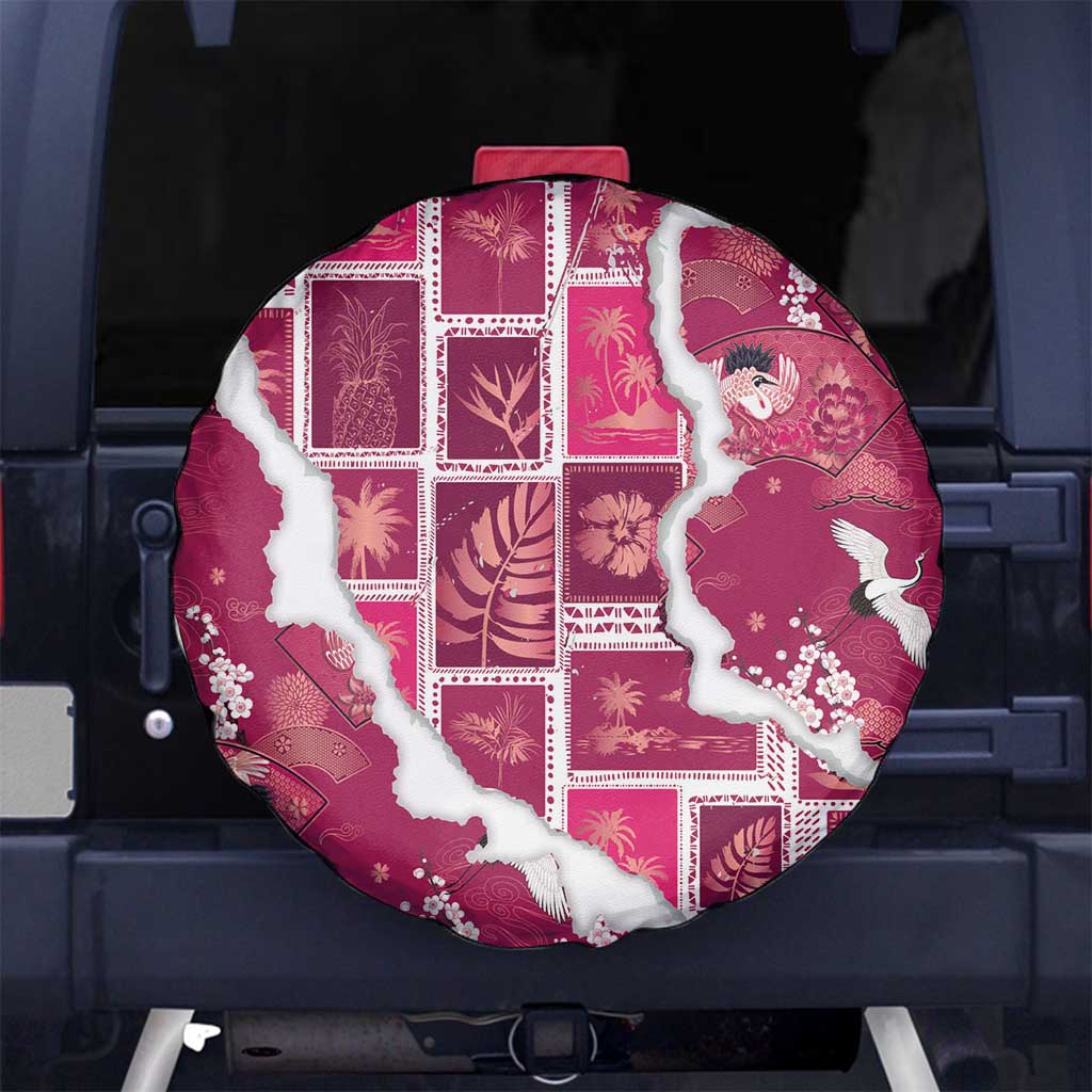 Hawaii Japanese Culture Pink Spare Tire Cover Spring Cranes Aloha Pattern