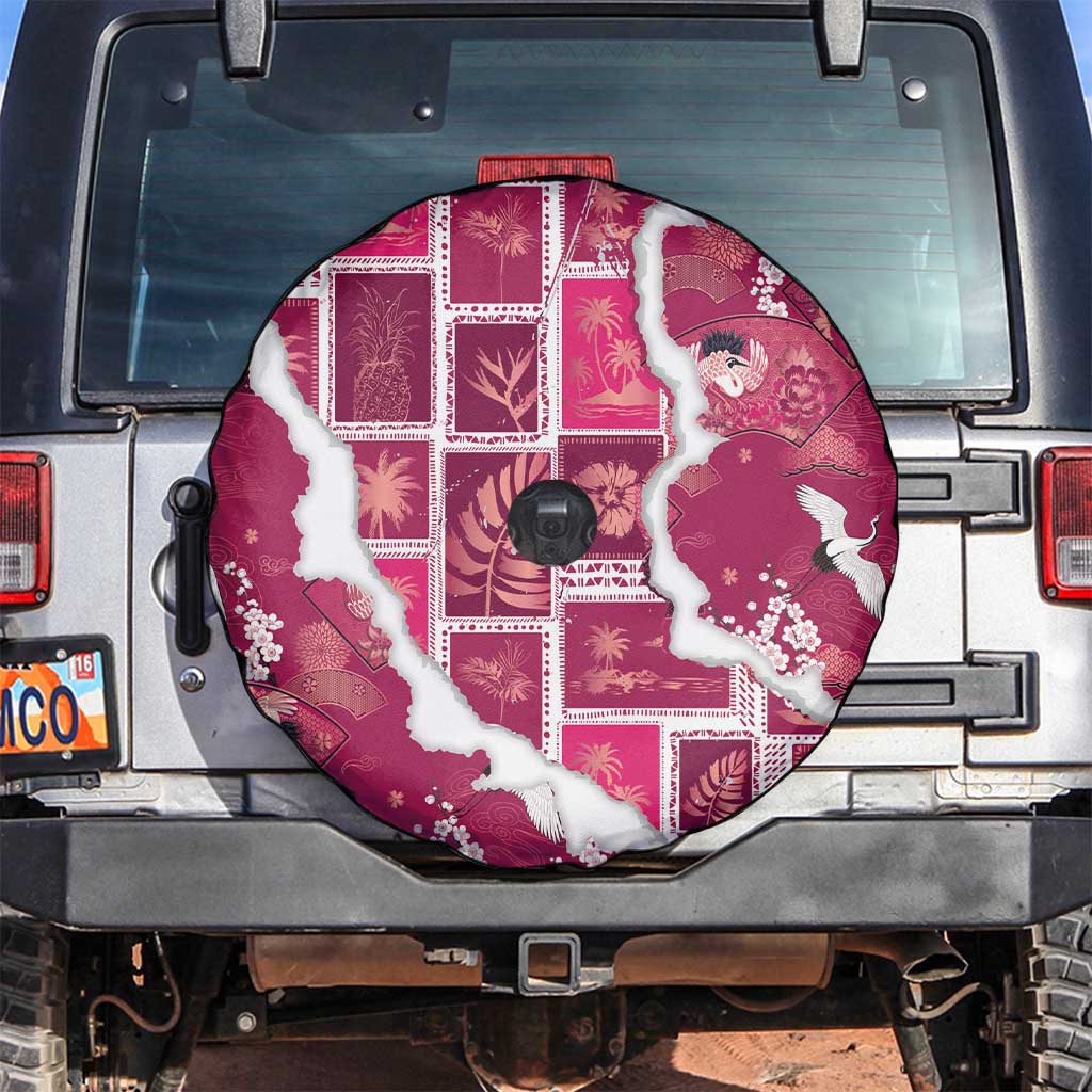 Hawaii Japanese Culture Pink Spare Tire Cover Spring Cranes Aloha Pattern