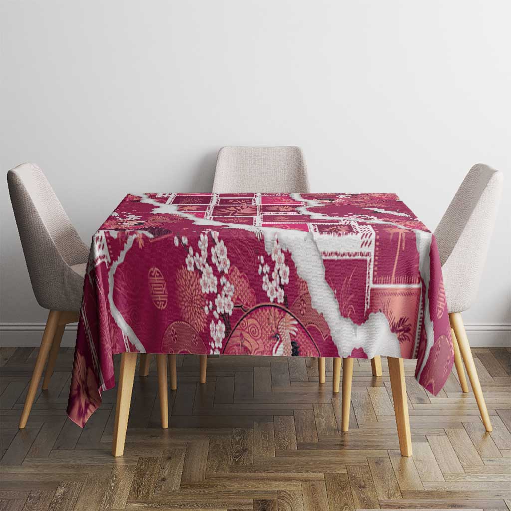 Hawaii Japanese Culture Pink Tablecloth Spring Cranes Aloha Pattern