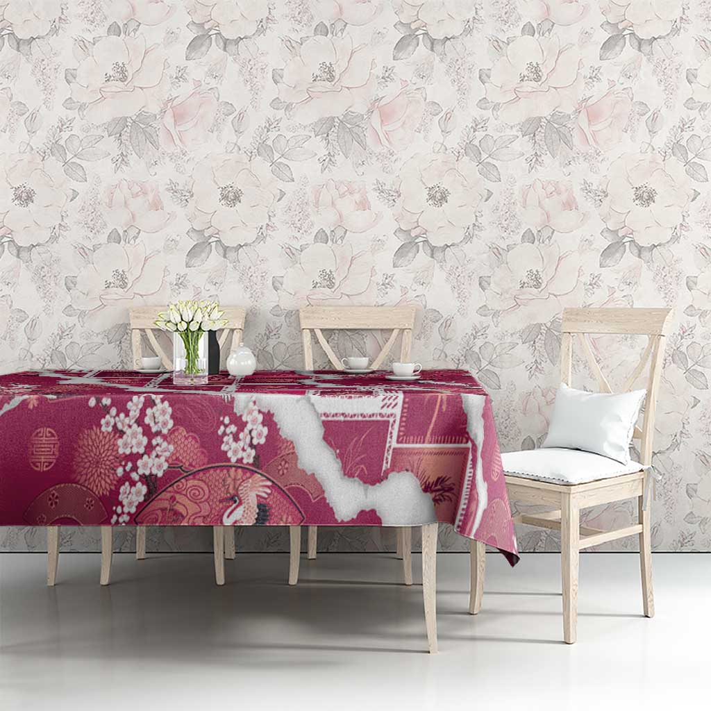 Hawaii Japanese Culture Pink Tablecloth Spring Cranes Aloha Pattern