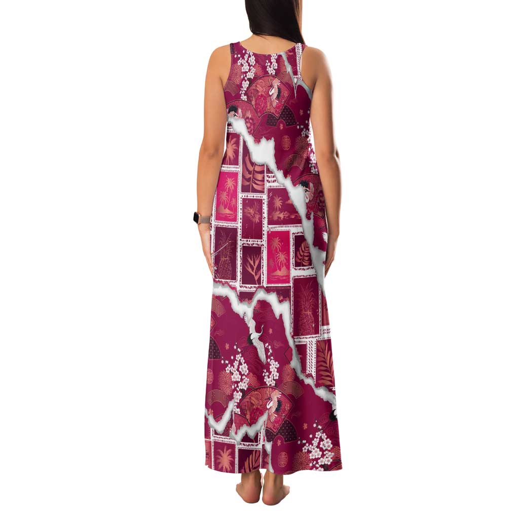 Hawaii Japanese Culture Pink Tank Maxi Dress Spring Cranes Aloha Pattern
