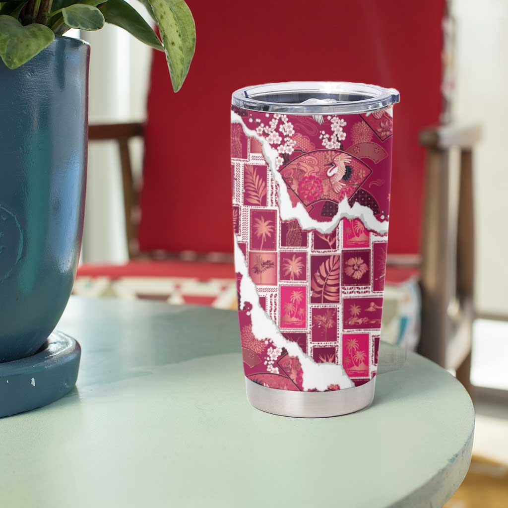 Hawaii Japanese Culture Pink Tumbler Cup Spring Cranes Aloha Pattern