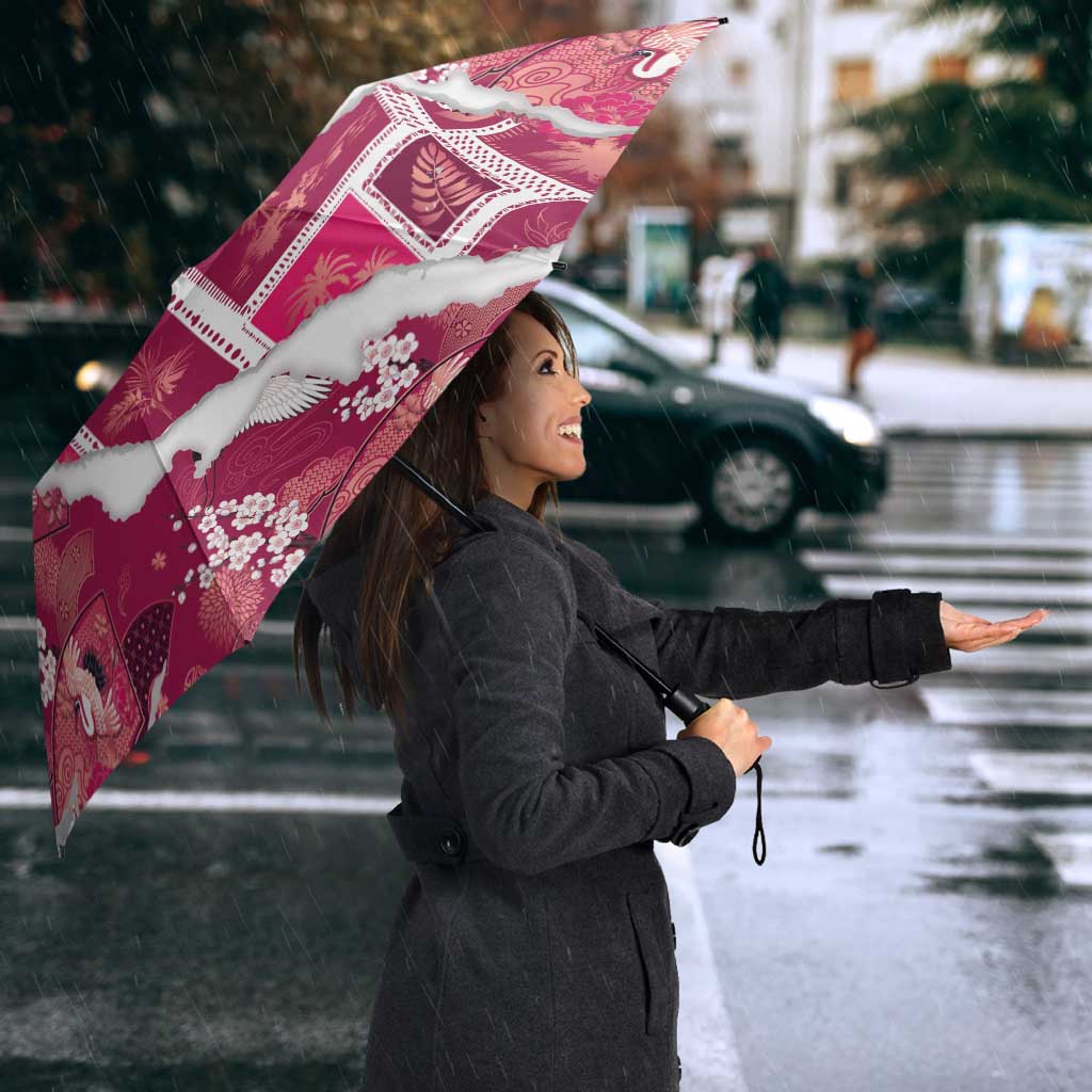 Hawaii Japanese Culture Pink Umbrella Spring Cranes Aloha Pattern