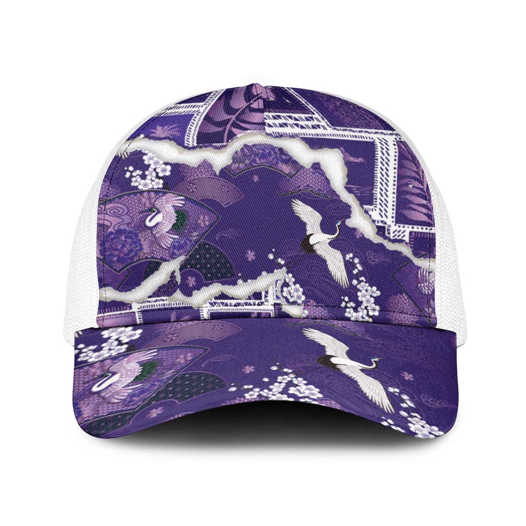 Hawaii Japanese Culture Purple Baseball Net Cap Spring Cranes Aloha Pattern