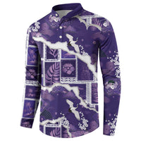 Hawaii Japanese Culture Purple Button Sweatshirt Spring Cranes Aloha Pattern